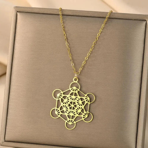 Necklace with Large Gold Metatron Cube Pendant
