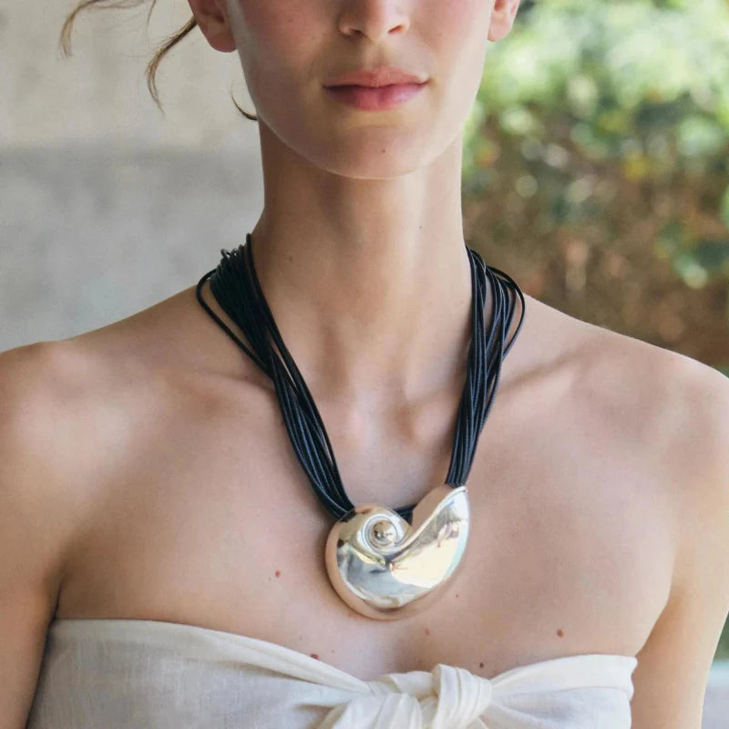 Necklace with Large Silver Snail Shell Pendant