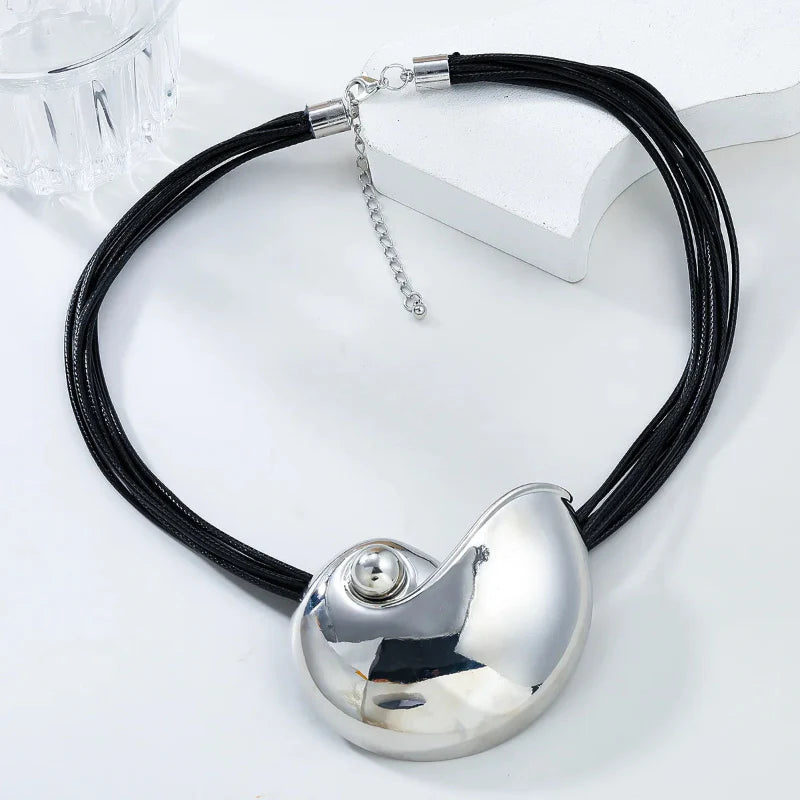 Necklace with Large Silver Snail Shell Pendant