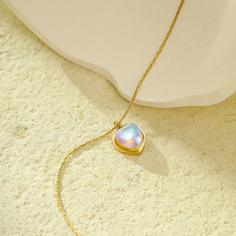Necklace with Pretty Heart-Shaped Moonstone Pendant