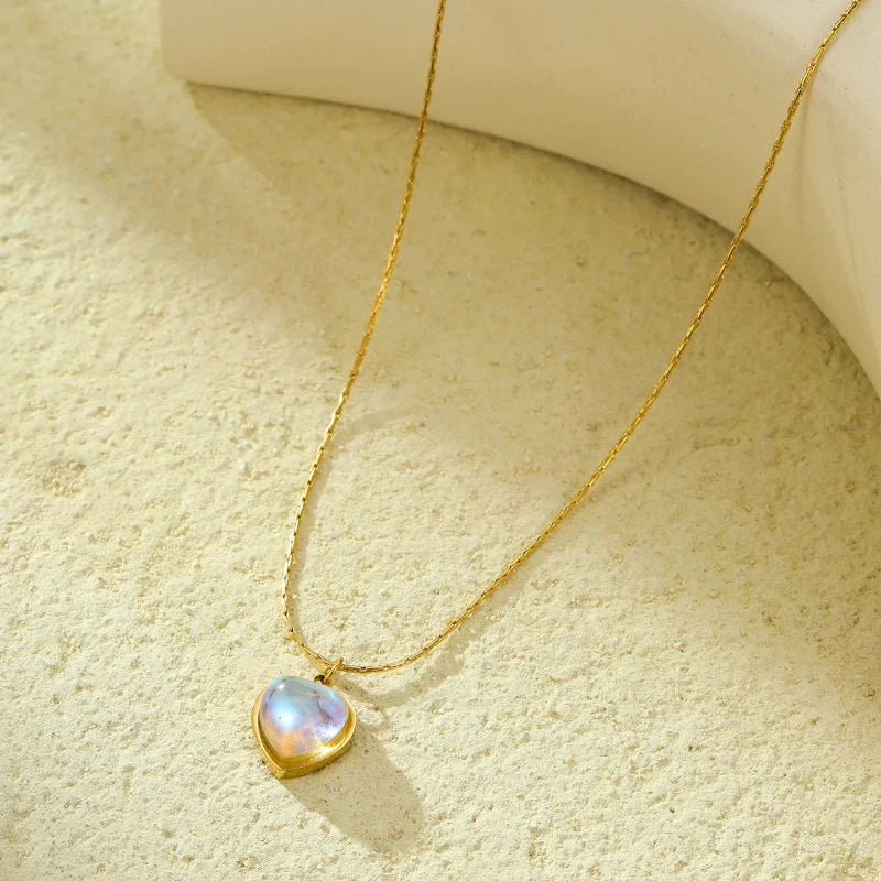 Necklace with Pretty Heart-Shaped Moonstone Pendant