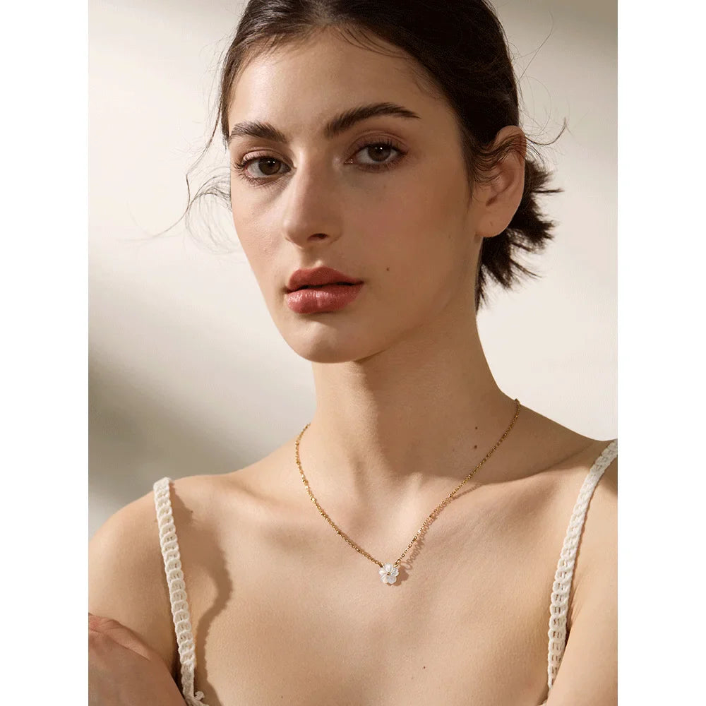 Necklace with Pretty White Flower Pendant