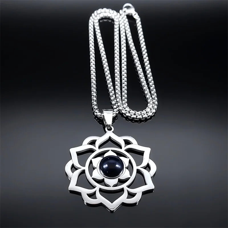 Necklace with Pretty Lotus Flower Pendant