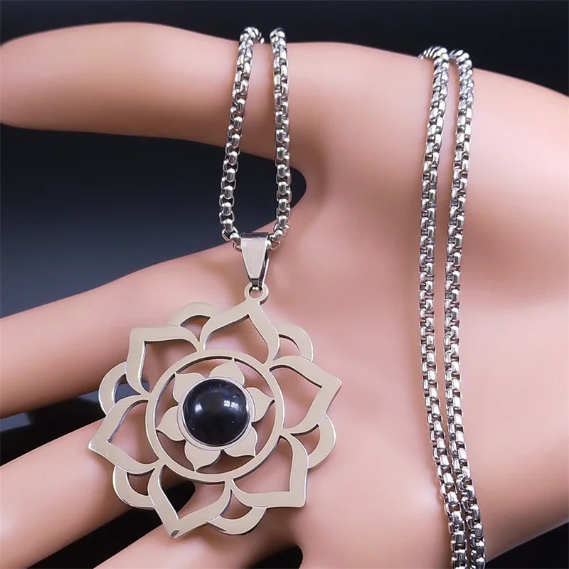 Necklace with Pretty Lotus Flower Pendant