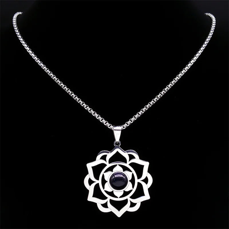 Necklace with Pretty Lotus Flower Pendant