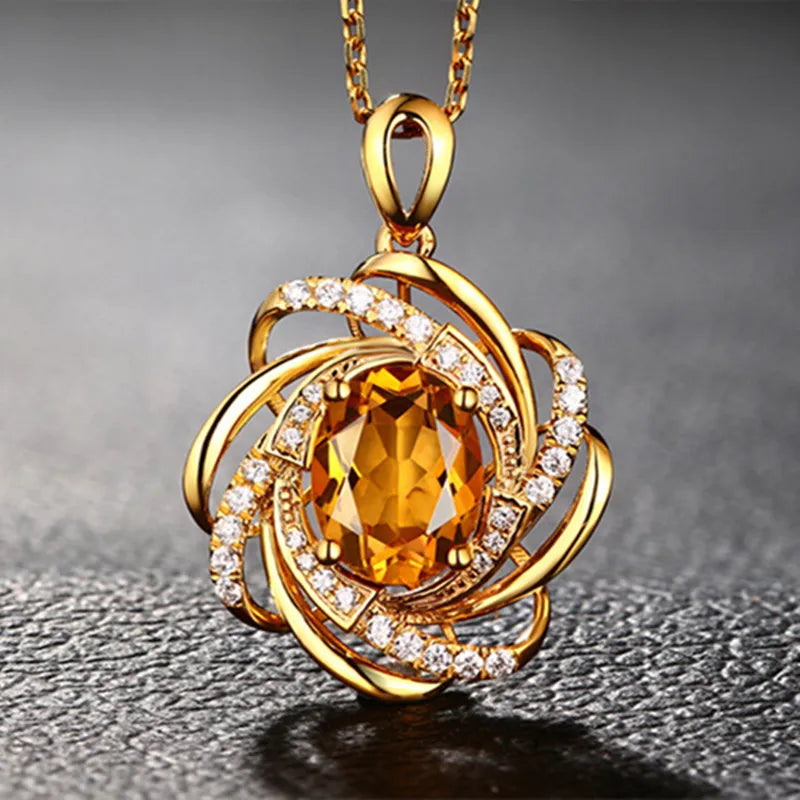 Necklace with Pretty Flower Pendant Pearl and Gold Zircon
