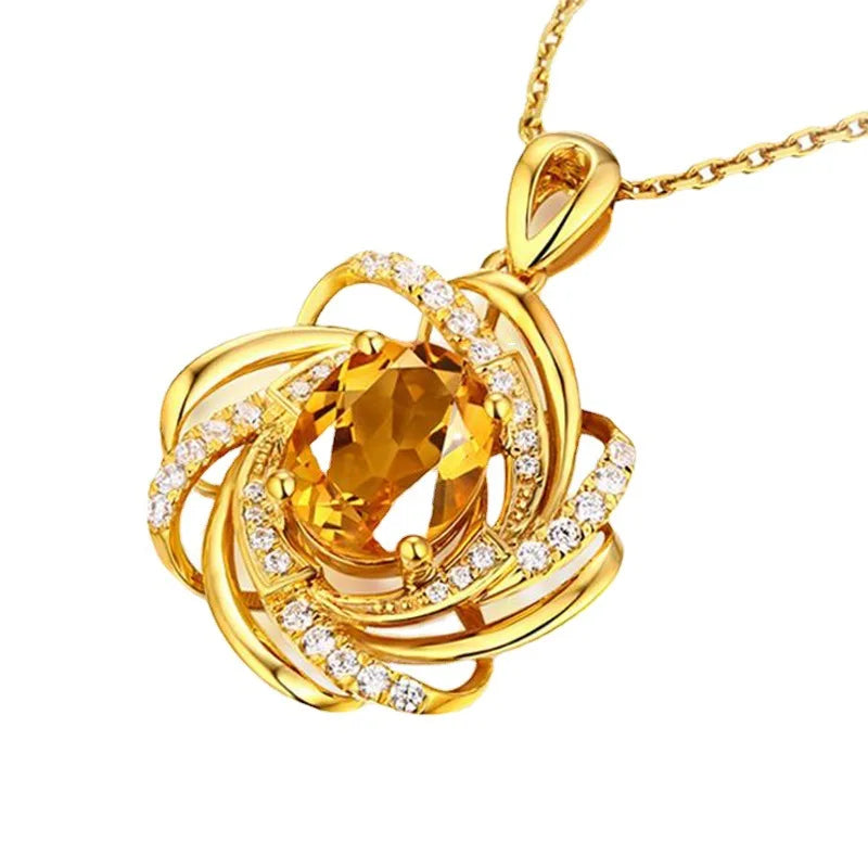 Necklace with Pretty Flower Pendant Pearl and Gold Zircon