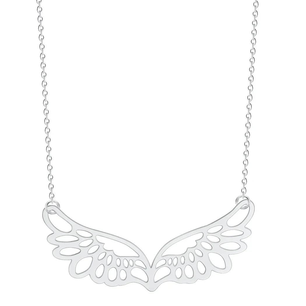 Necklace with large silver angel wings pendant