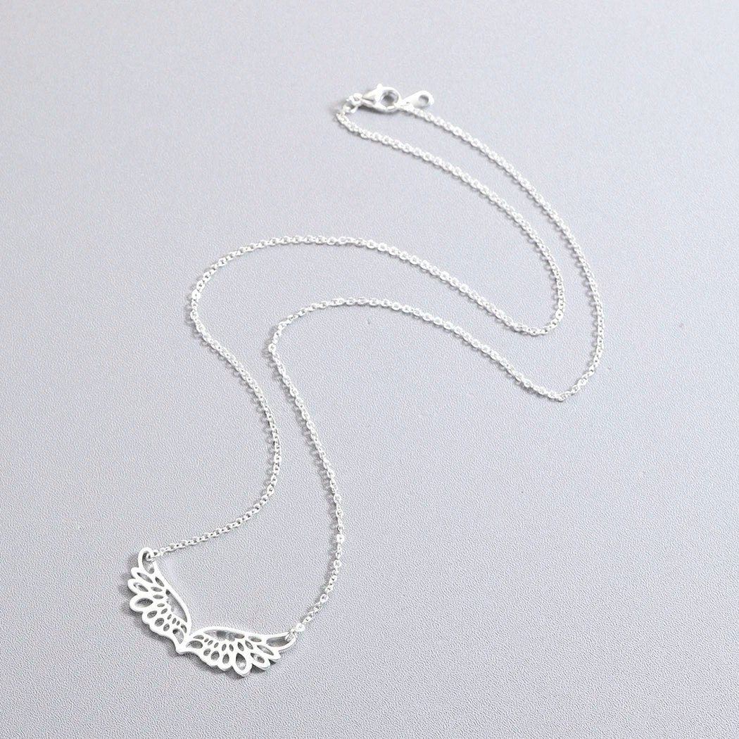 Necklace with large silver angel wings pendant