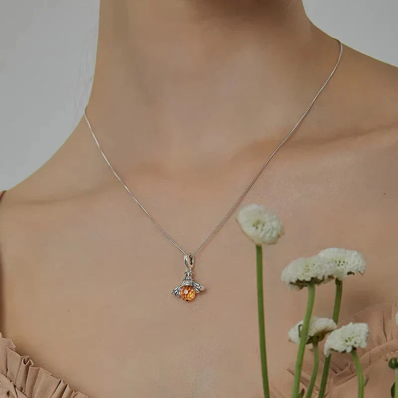 Necklace with bee pendant for women, silver