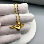 Necklace with angel wings and heart pendant