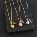Urn necklace with angel wings and heart pendant in silver
