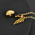 Urn necklace with angel wings and heart pendant