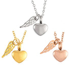 Urn necklace with angel wings and heart pendant
