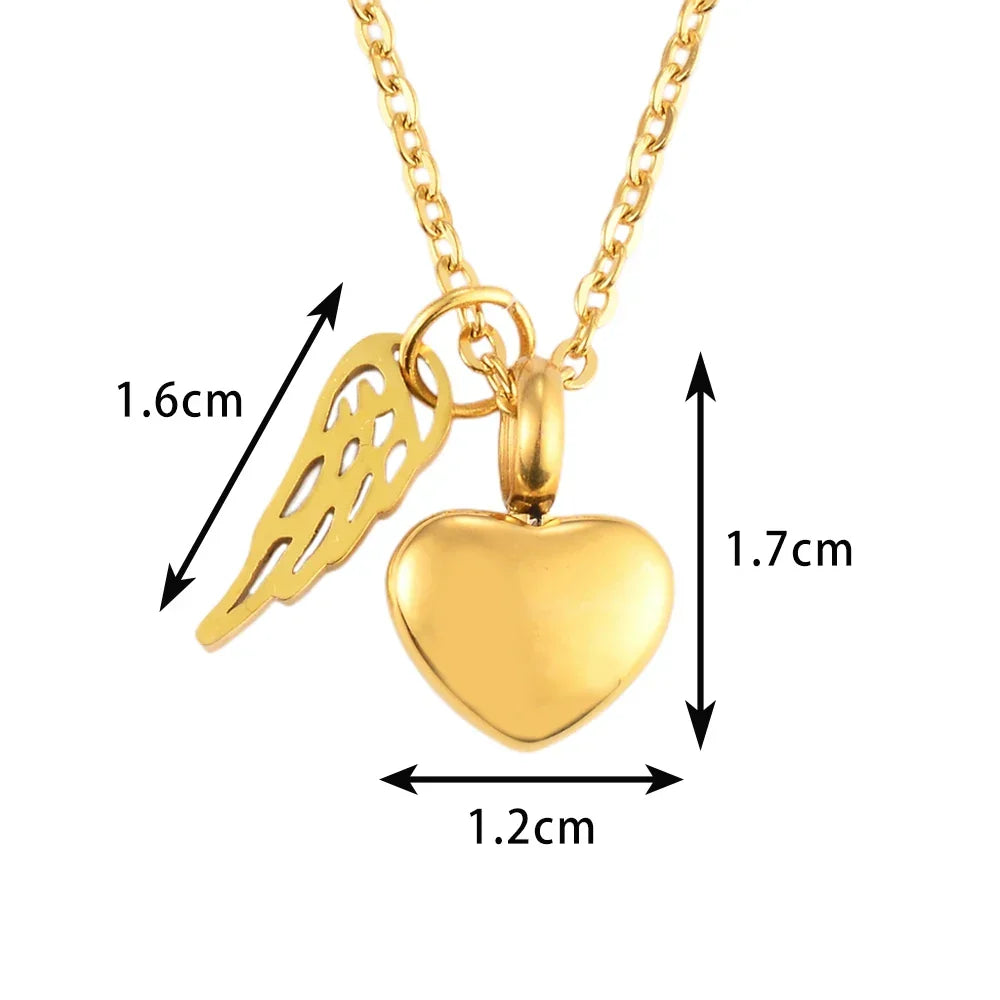 Urn necklace with angel wings and heart pendant