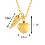 Urn necklace with angel wings and heart pendant