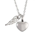 Urn necklace with angel wings and heart pendant in silver