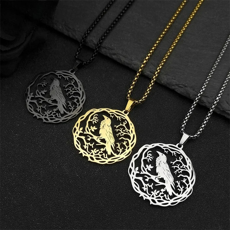 Necklace with Tree Pendant with Gold Bird