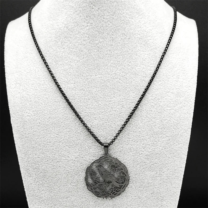 Necklace with Tree Pendant with Black Bird