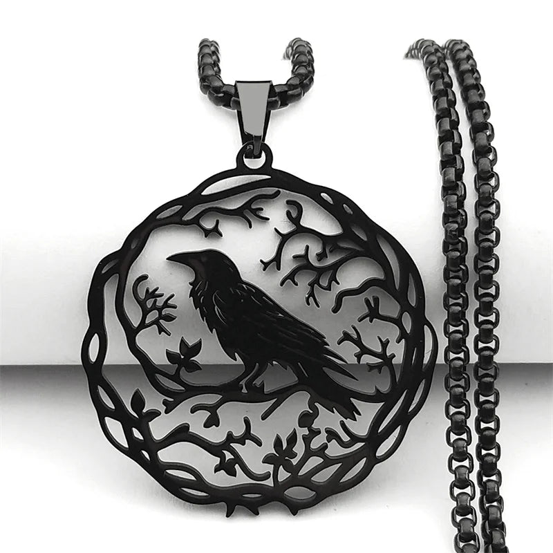 Necklace with Tree Pendant with Black Bird