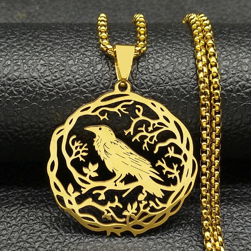 Necklace with Tree Pendant with Gold Bird