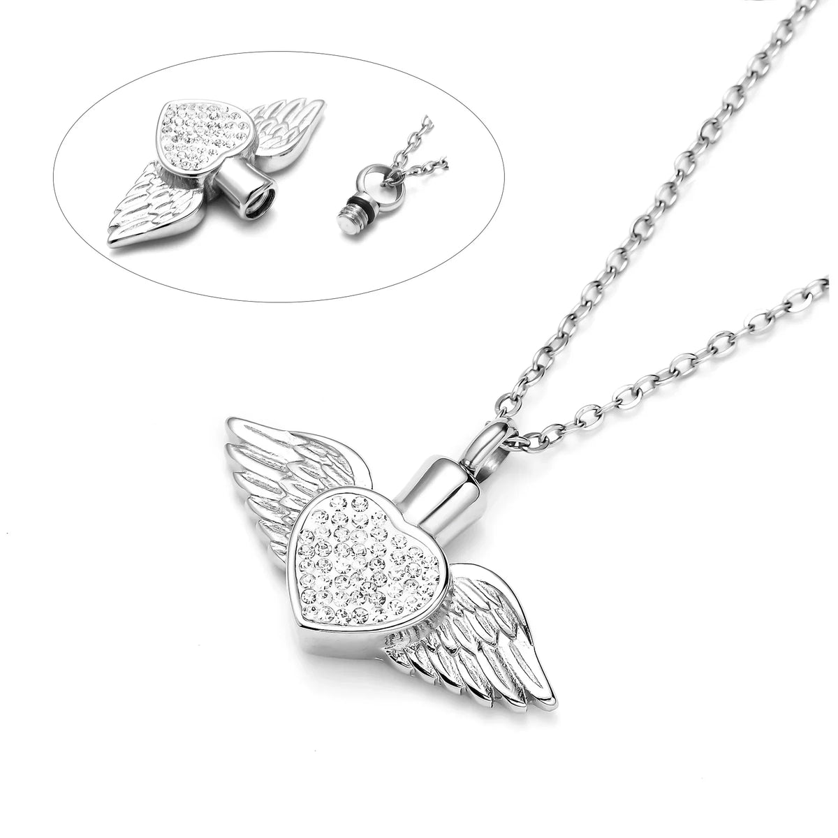 Urn necklace with angel wing pendant