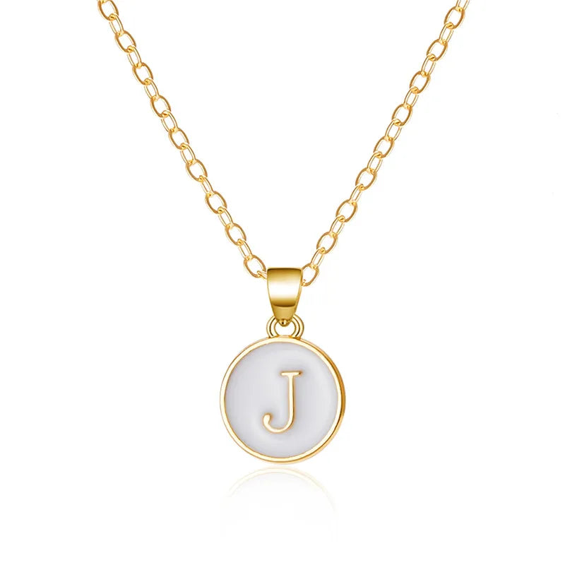 White initial pendant necklace j