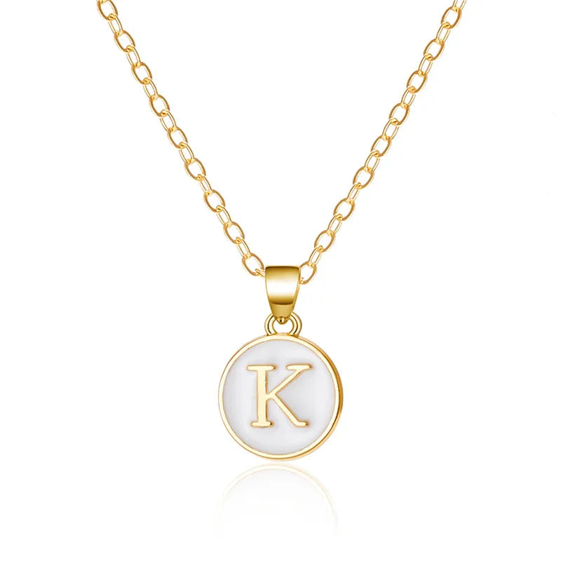White initial pendant necklace k