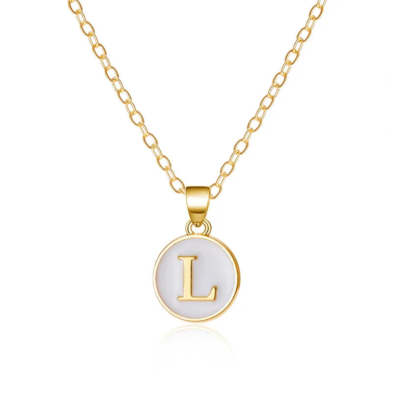 White initial pendant necklace l