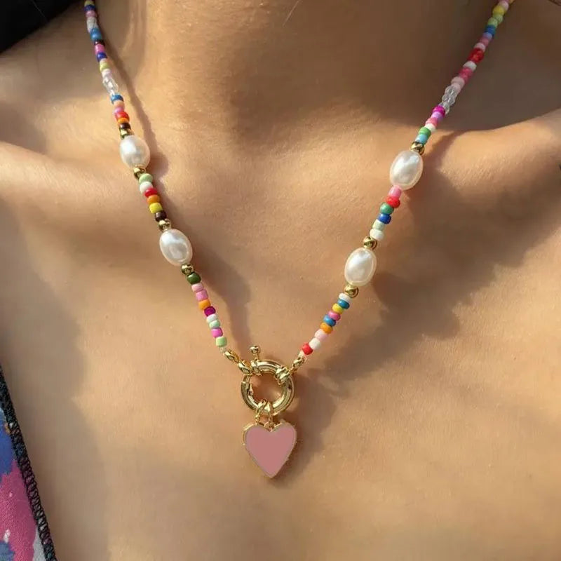 Necklace with Pink Romantic Bohemian Pendant