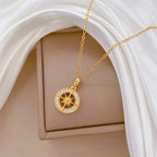 Necklace with Compass Pendant with Rose Zircon Wind Rose