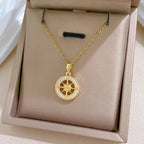 Necklace with Compass Pendant with Rose Zircon Wind Rose