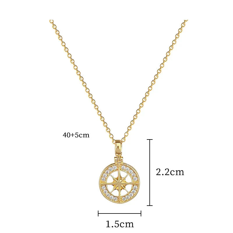 Necklace with Compass Pendant with Rose Zircon Wind Rose