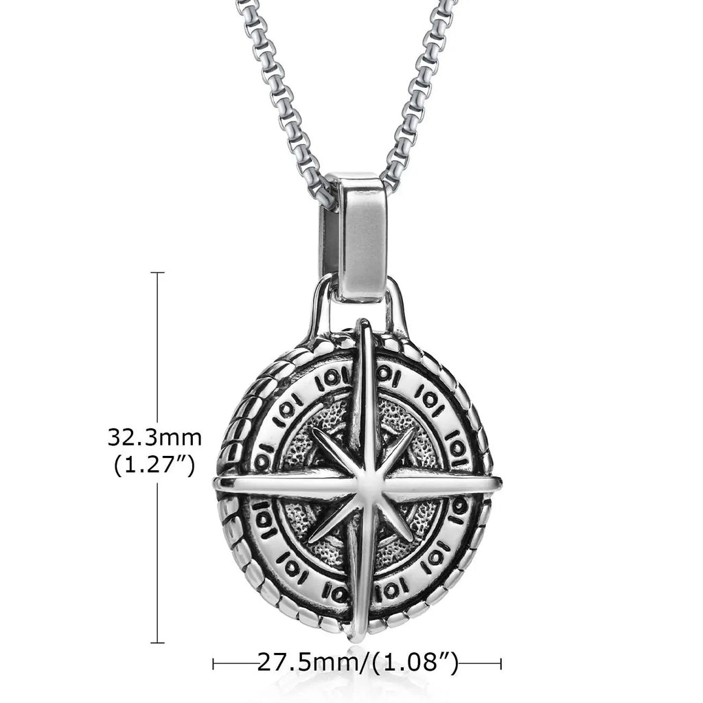 Necklace with Compass Rose Pendant for Men
