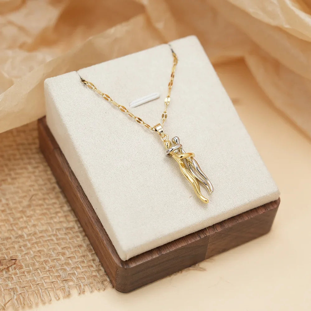 Necklace with Men's Love Hug Pendant Gold