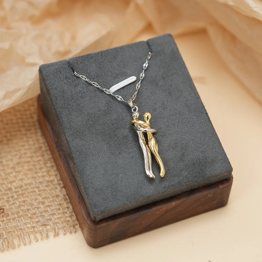 Necklace with Men's Love Hug Pendant Silver