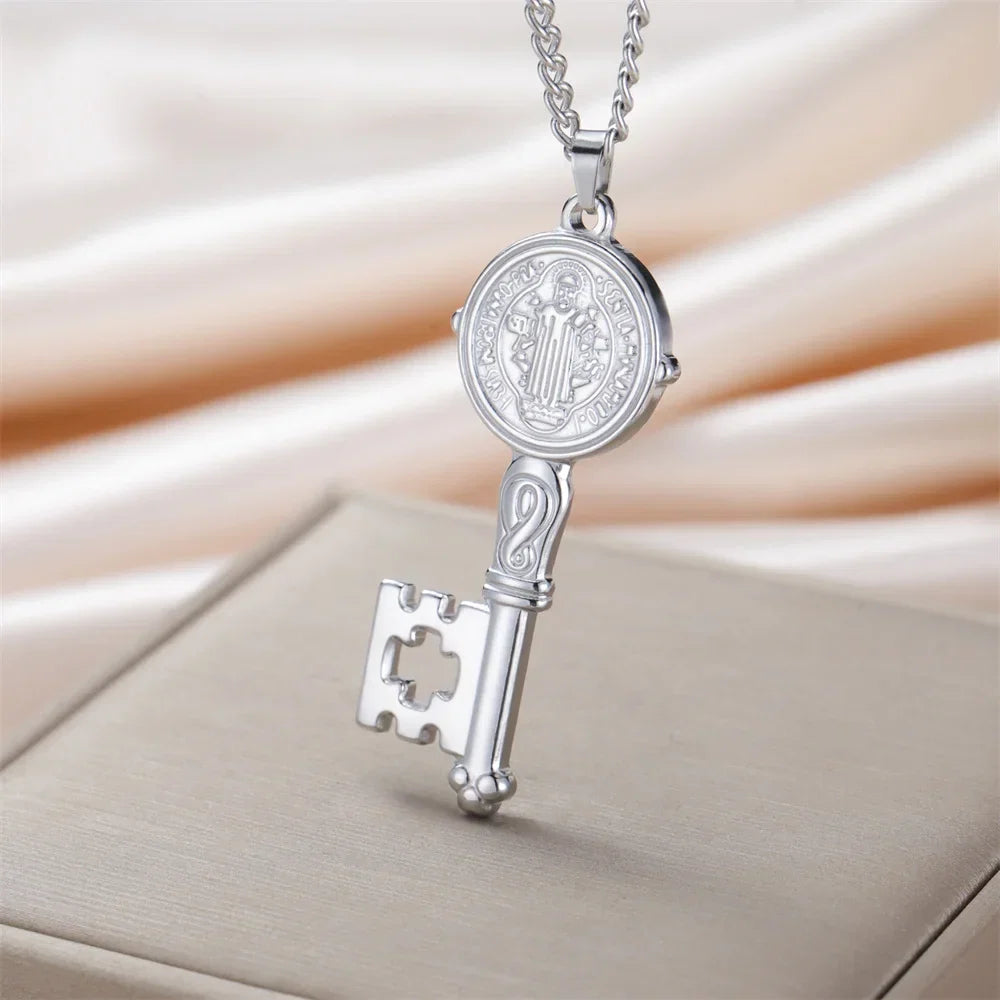 Necklace with silver Catholic key pendant