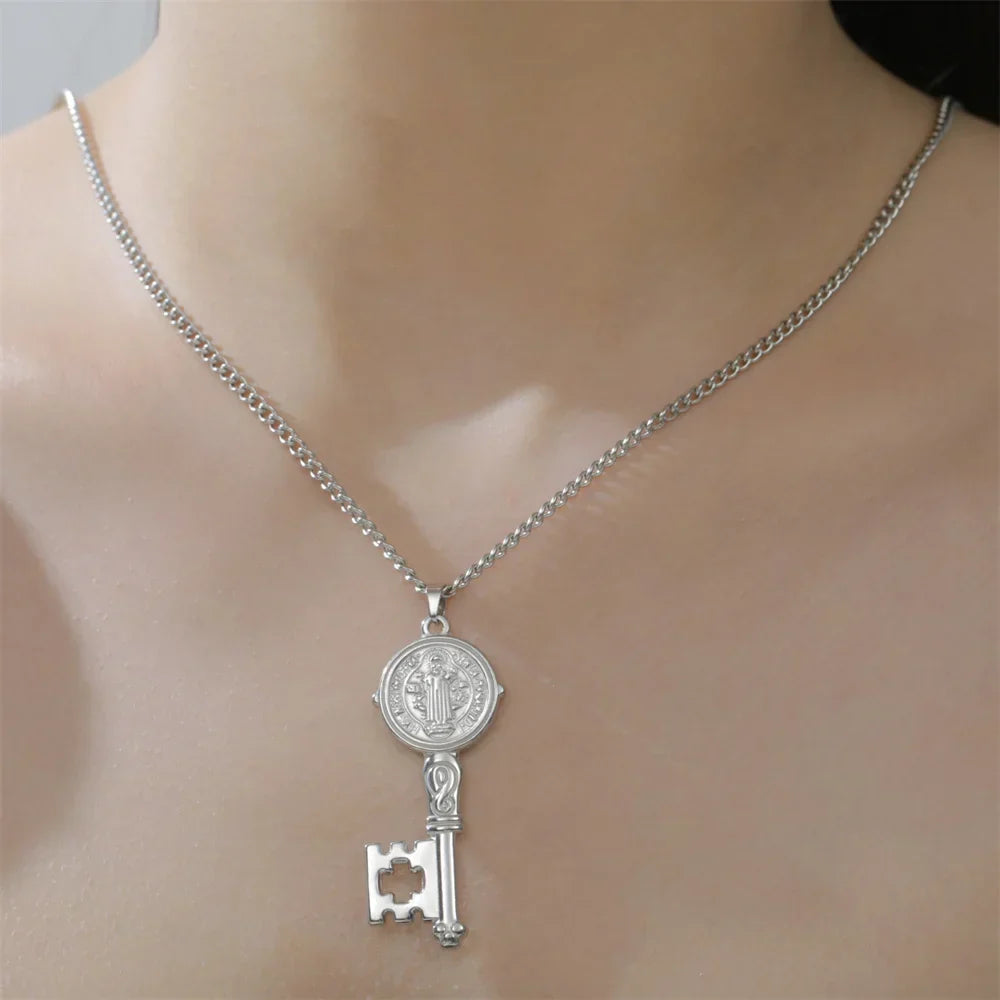 Necklace with silver Catholic key pendant