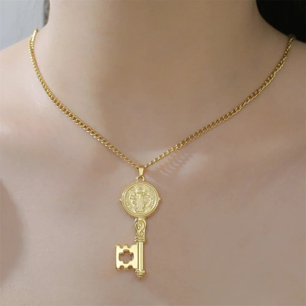 Necklace with gold Catholic key pendant