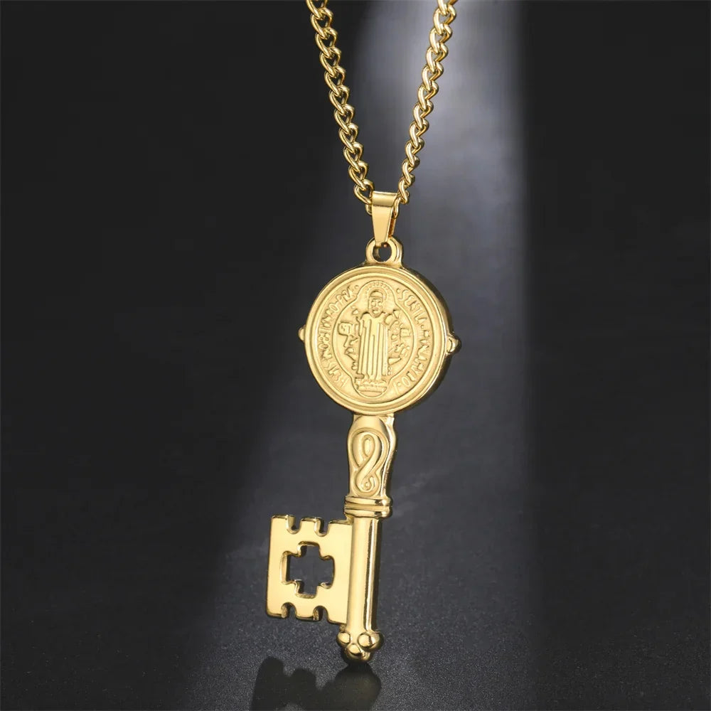 Necklace with gold Catholic key pendant