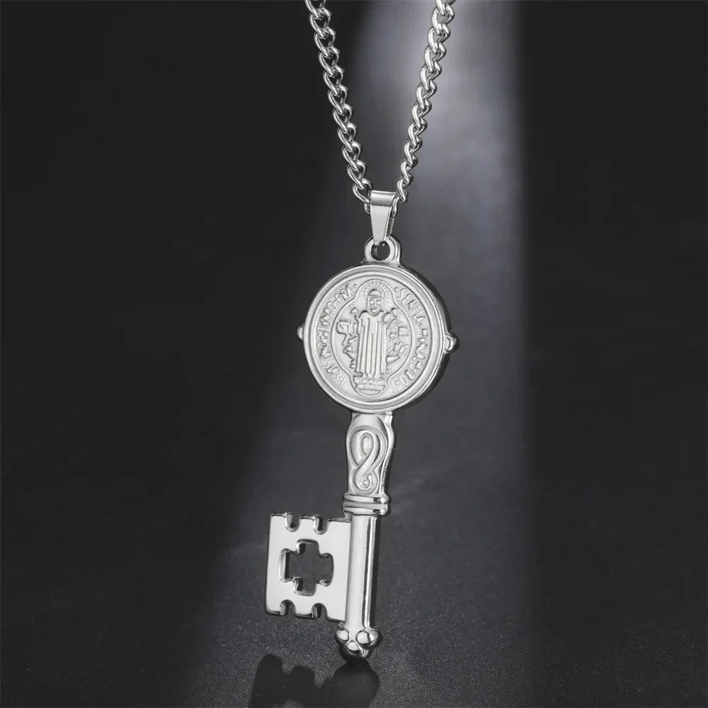 Necklace with silver Catholic key pendant