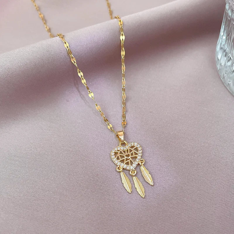 Necklace with Dreamcatcher Crystal Heart Pendant