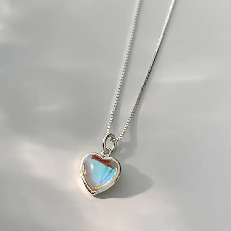 Necklace with Moonstone Fertility Heart Pendant smooth chain