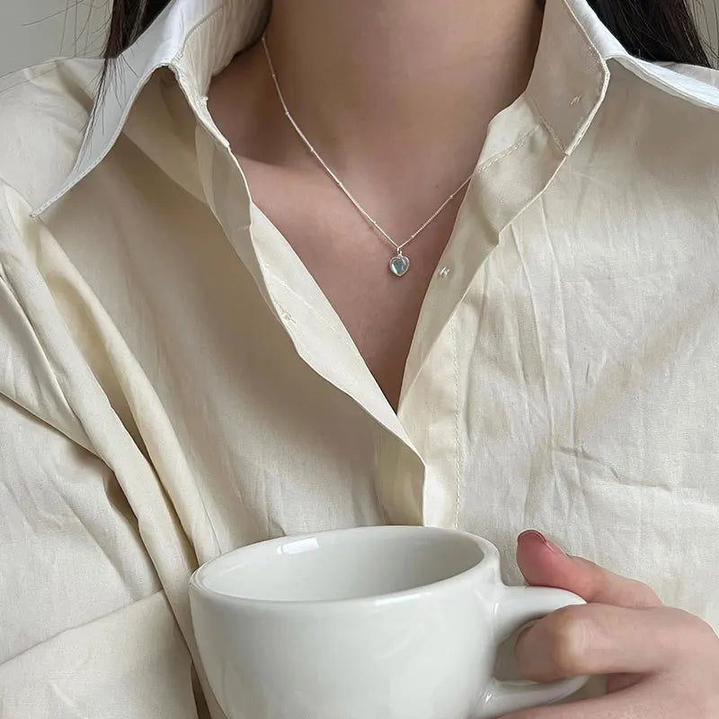 Necklace with Moonstone Fertility Heart Pendant chain with beads