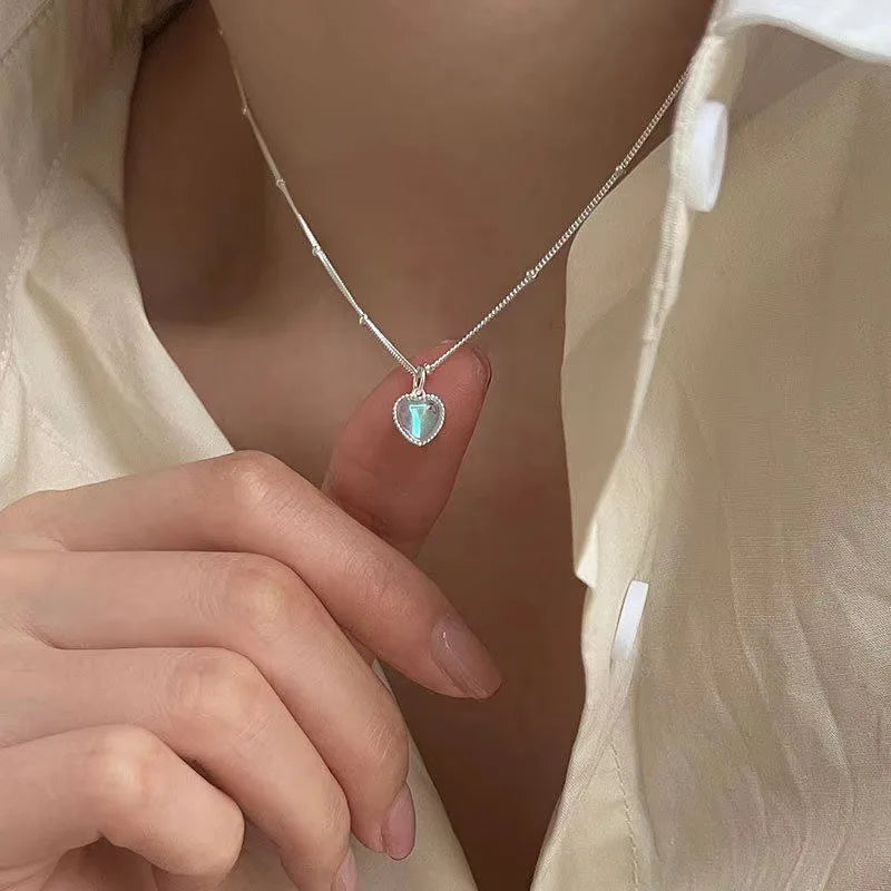 Necklace with Moonstone Fertility Heart Pendant Chain with Beads