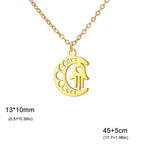 Necklace with Arabic Islamic crescent moon and Hamsa pendant in gold