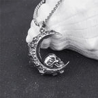 Necklace with Crescent Moon and Skull Pendant
