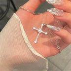 Necklace with Cross Pendant in Zircon