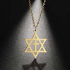 Necklace with cross pendant and Star of David, orthodox Jewish symbols, gold