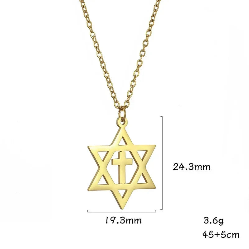 Necklace with cross pendant and Star of David, orthodox Jewish symbols
